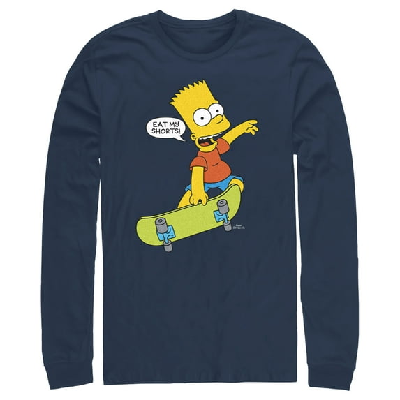 Men's The Simpsons Bart Eat My Shorts Long Sleeve Shirt Navy Blue Medium