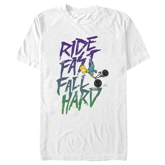 Men's The Simpsons Bart Ride Fast Fall Hard Bike  Graphic Tee White 2X Large