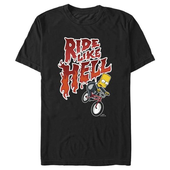 Men's The Simpsons Bart Ride Like Crazy Bike Graphic Tee Black Medium