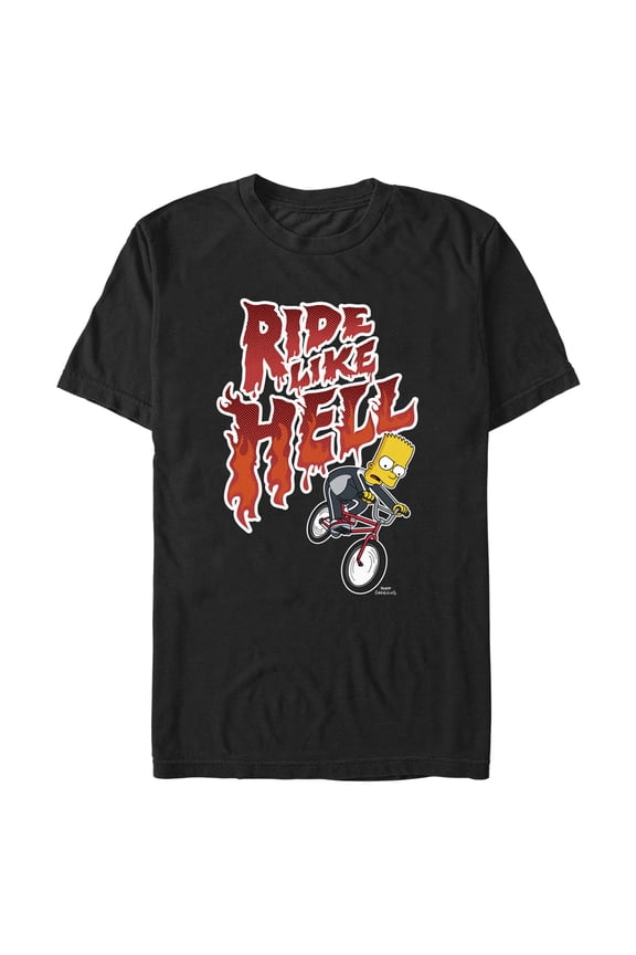 Men's The Simpsons Bart Ride Like Crazy Bike Graphic Tee Black Medium