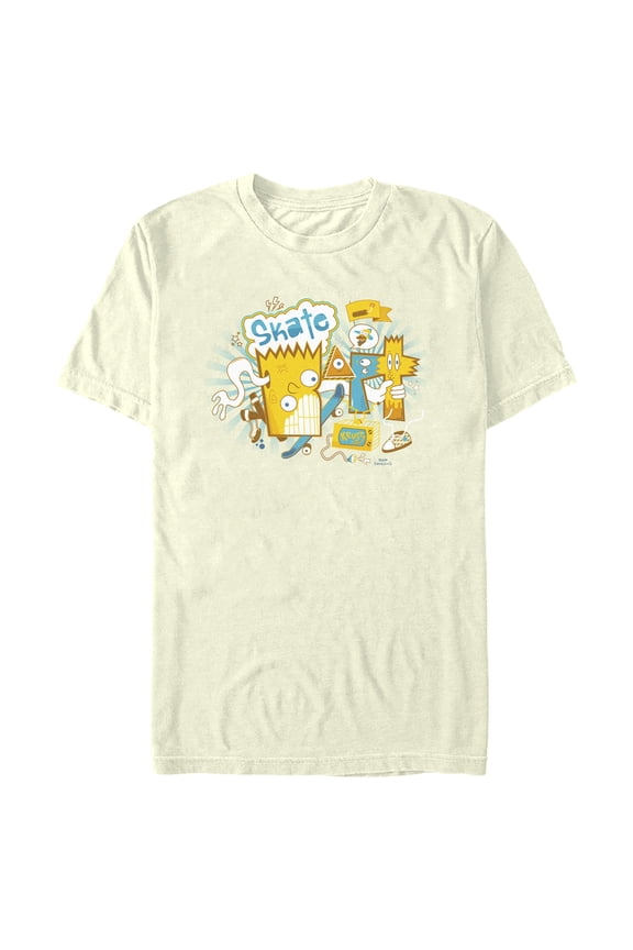 Men's The Simpsons Bart Skateboard Doodle Art Graphic Tee Beige X Large
