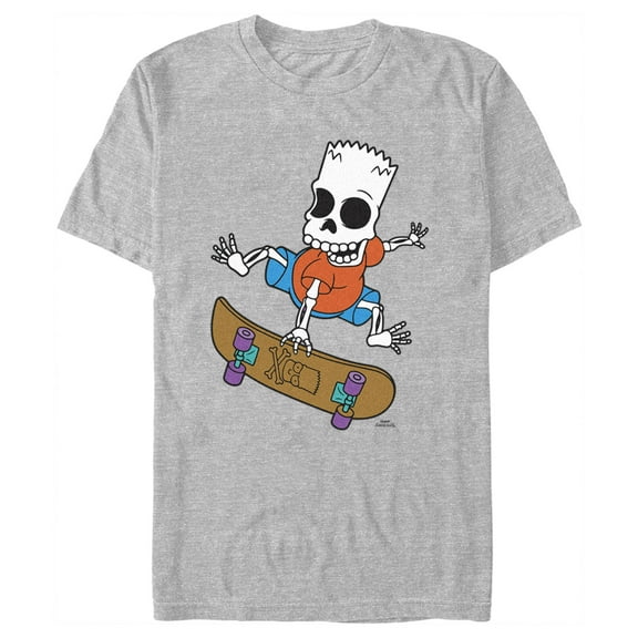 Men's The Simpsons Bart Skeleton Skateboarding  Graphic Tee Athletic Heather 3X Large