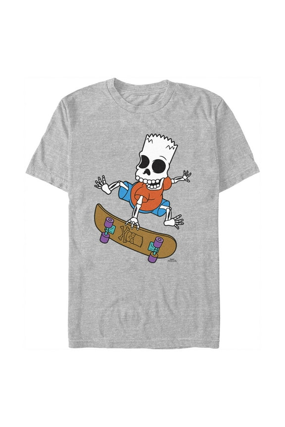 Men's The Simpsons Bart Skeleton Skateboarding  Graphic Tee Athletic Heather Medium