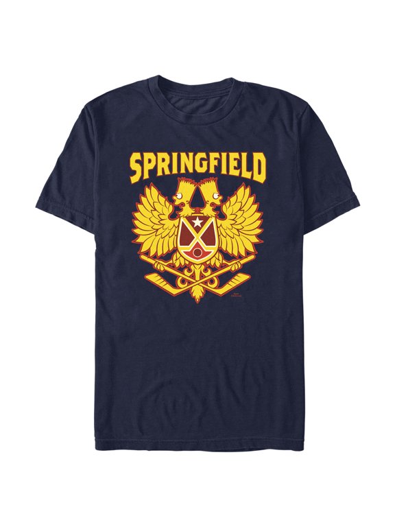 Men's The Simpsons Bart Springfield Hockey Crest Graphic Tee Navy Blue Small