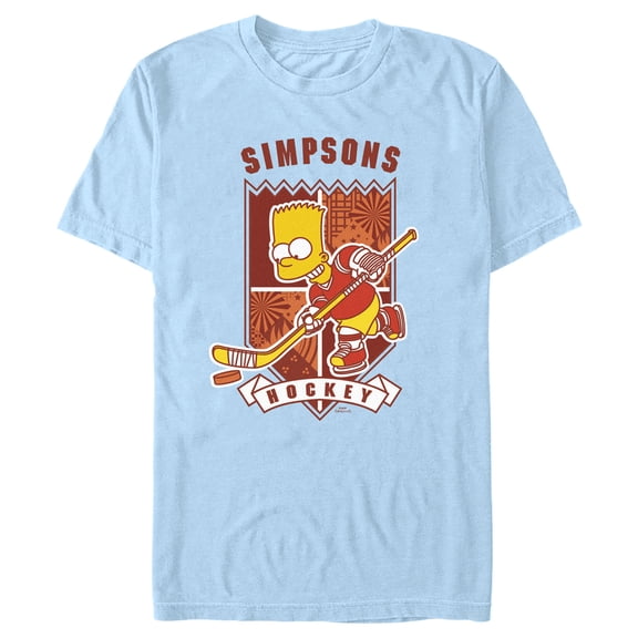 Men's The Simpsons Bart Springfield Hockey Emblem Graphic Tee Light Blue 2X Large