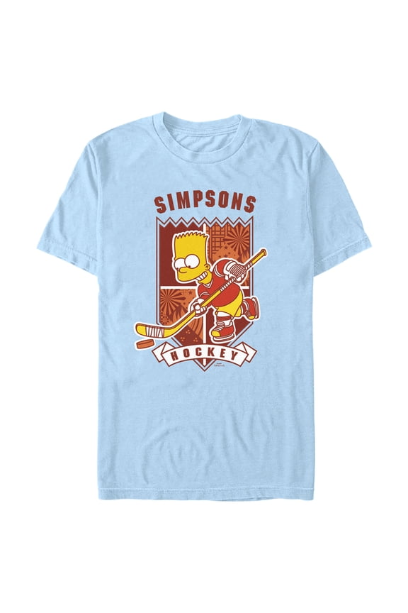 Men's The Simpsons Bart Springfield Hockey Emblem  Graphic Tee Light Blue 2X Large