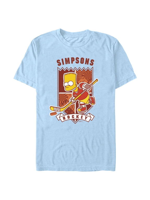 Men's The Simpsons Bart Springfield Hockey Emblem Graphic Tee Light Blue 2X Large