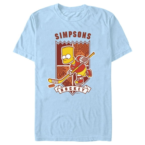 Men's The Simpsons Bart Springfield Hockey Emblem  Graphic Tee Light Blue Small