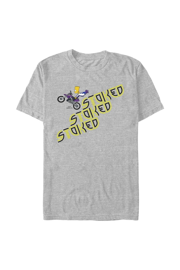 Men's The Simpsons Bart Stoked Motorcycle Trick Graphic Tee Athletic Heather 2X Large