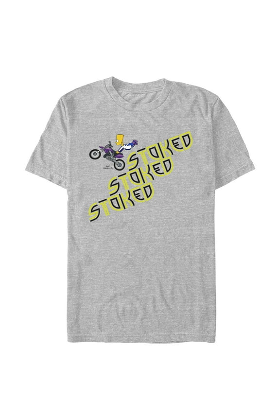 Men's The Simpsons Bart Stoked Motorcycle Trick  Graphic Tee Athletic Heather Large
