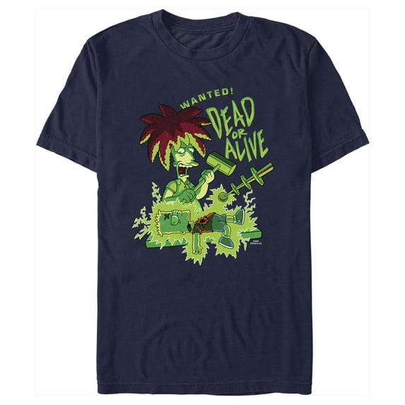 Men's The Simpsons Bart and Sideshow Bob Wanted! Dead or Alive Graphic Tee Navy Blue 2X Large