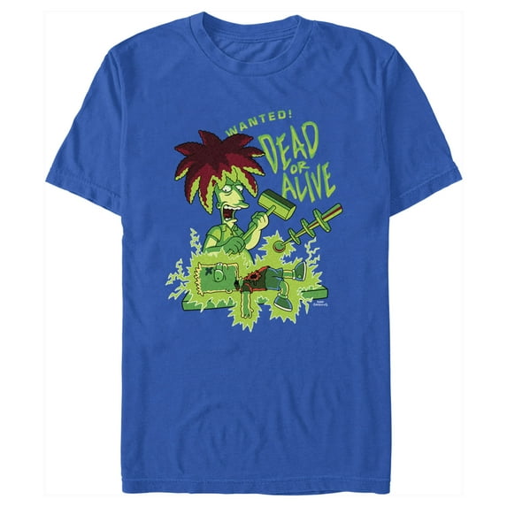 Men's The Simpsons Bart and Sideshow Bob Wanted! Dead or Alive Graphic Tee Royal Blue Small