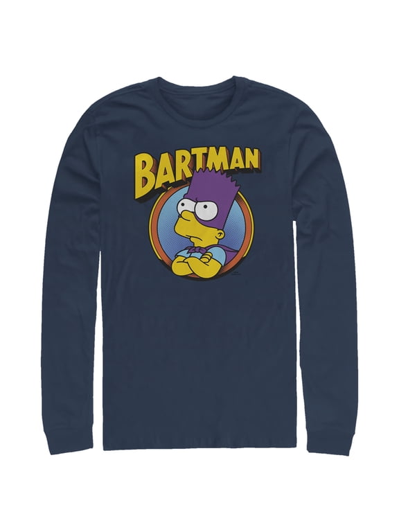 Men's The Simpsons Bartman Long Sleeve Shirt Navy Blue Medium