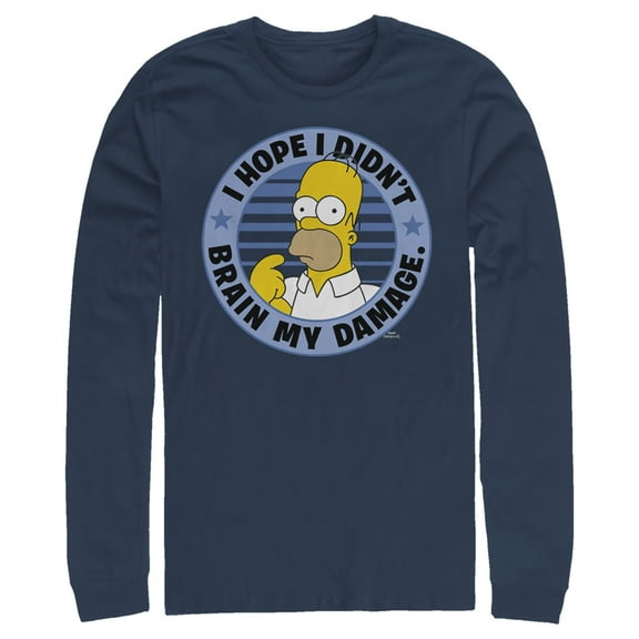 Men's The Simpsons Brain My Damage Long Sleeve Shirt Navy Blue Medium