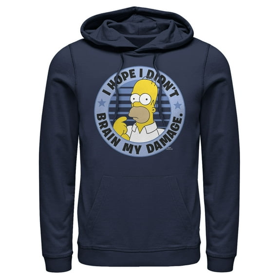 Men's The Simpsons Brain My Damage Pull Over Hoodie Navy Blue Large