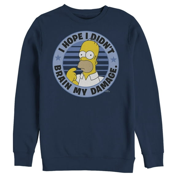 Men's The Simpsons Brain My Damage  Sweatshirt Navy Blue Small