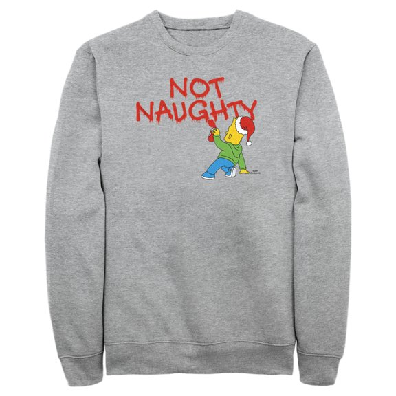 Men's The Simpsons Christmas Bart Not Naughty Sweatshirt Athletic Heather Small