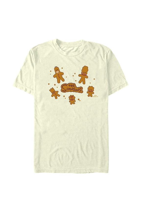 Men's The Simpsons Christmas Gingerbread Cookie Family Graphic Tee Beige 2X Large
