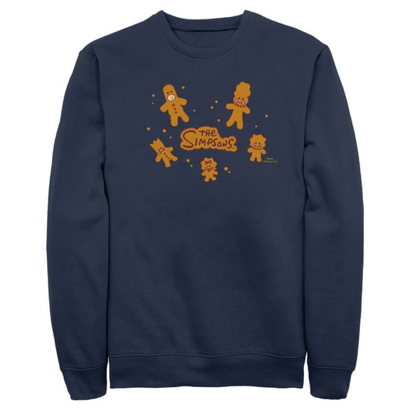 Men's The Simpsons Christmas Gingerbread Cookie Family  Sweatshirt Navy Blue 2X Large