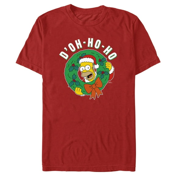 Men's The Simpsons Christmas Homer Doh-Ho Wreath Graphic Tee Red Medium