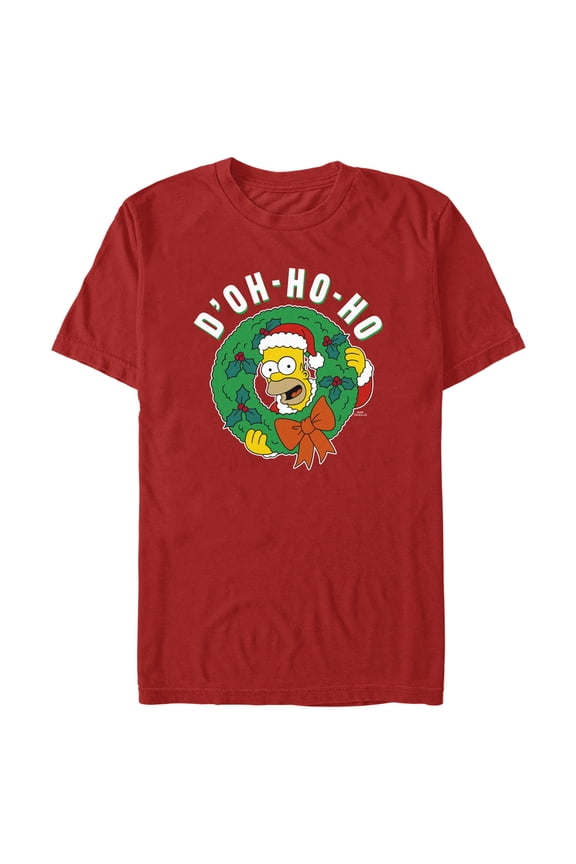 Men's The Simpsons Christmas Homer Doh-Ho Wreath Graphic Tee Red Medium