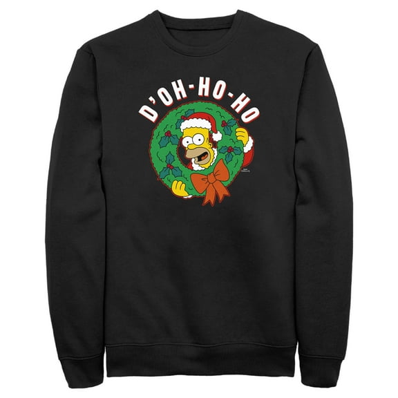 Men's The Simpsons Christmas Homer Doh-Ho Wreath Sweatshirt Black 2X Large