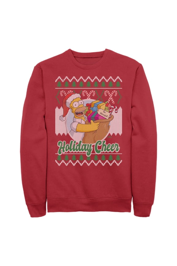 Men's The Simpsons Christmas Homer Holiday Cheer Sweater Print Sweatshirt Red 3X Large