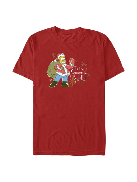 Men's The Simpsons Christmas Homer Tis the Season to be Jelly Graphic Tee Red Large