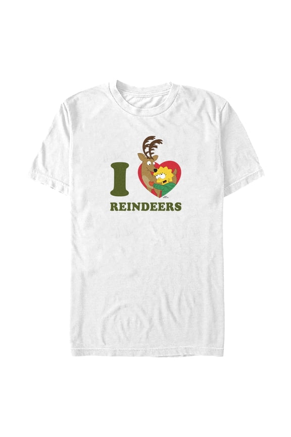 Men's The Simpsons Christmas Lisa I heart Reindeers Graphic Tee White Large