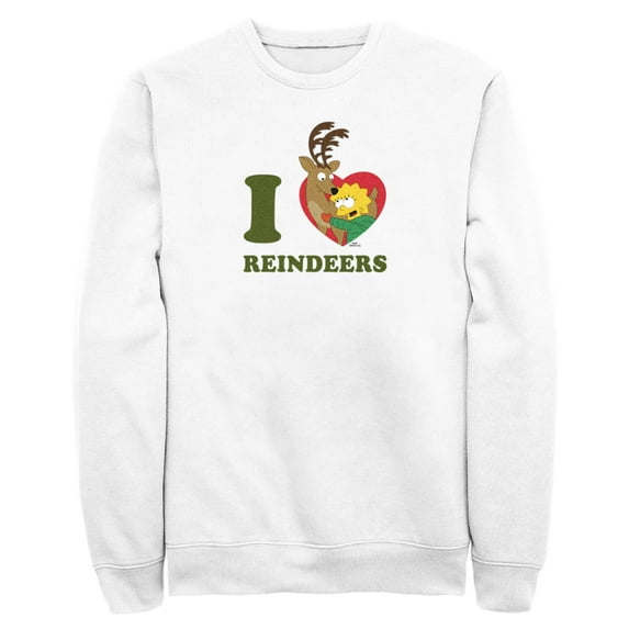Men's The Simpsons Christmas Lisa I heart Reindeers Sweatshirt White 2X Large