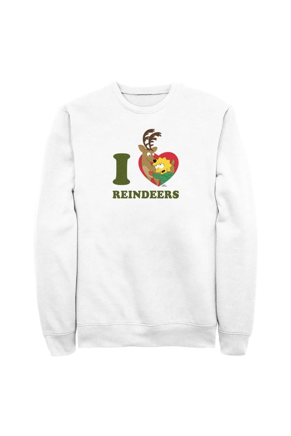 Men's The Simpsons Christmas Lisa I heart Reindeers Sweatshirt White X Large