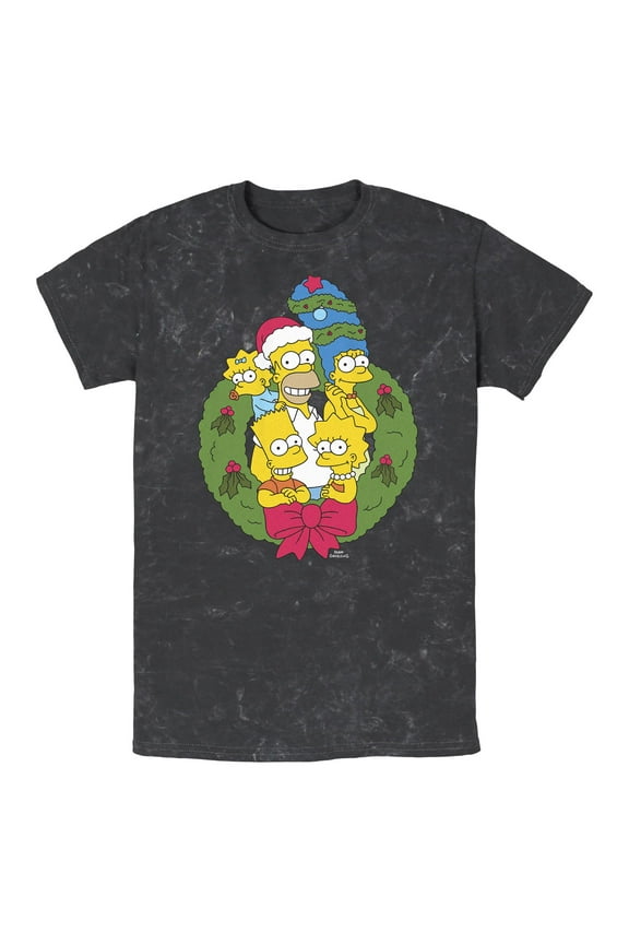 Men's The Simpsons Christmas Wreath Family Graphic T-Shirt