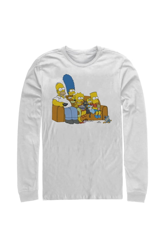 Men's The Simpsons Classic Family Couch Long Sleeve Shirt White Medium