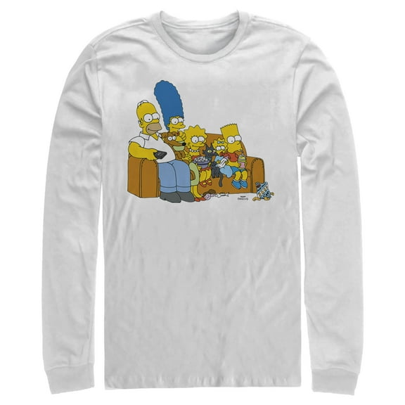 Men's The Simpsons Classic Family Couch Long Sleeve Shirt White Small