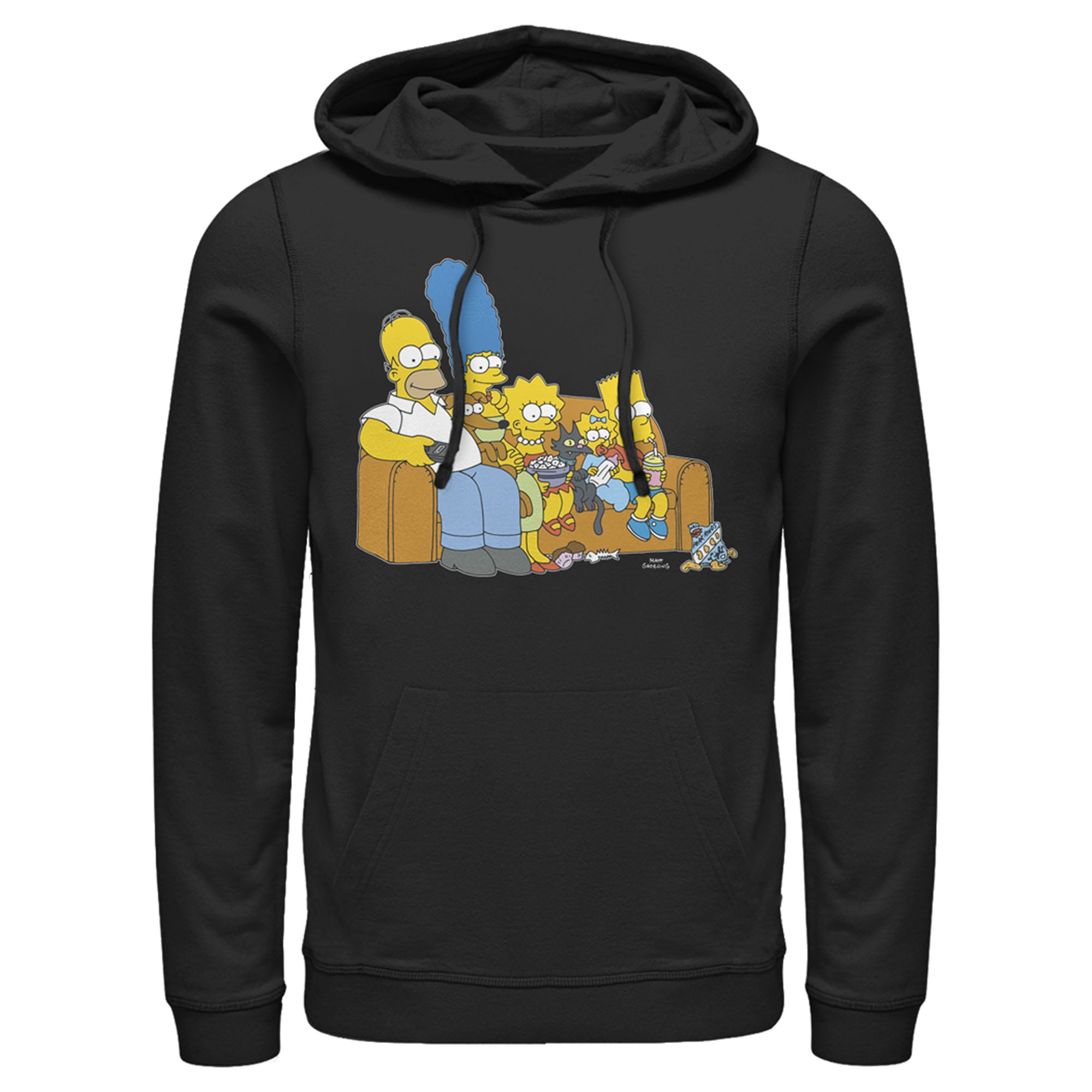 Men\'s The Simpsons Family Black Hoodie Couch Classic X Pull Over Large