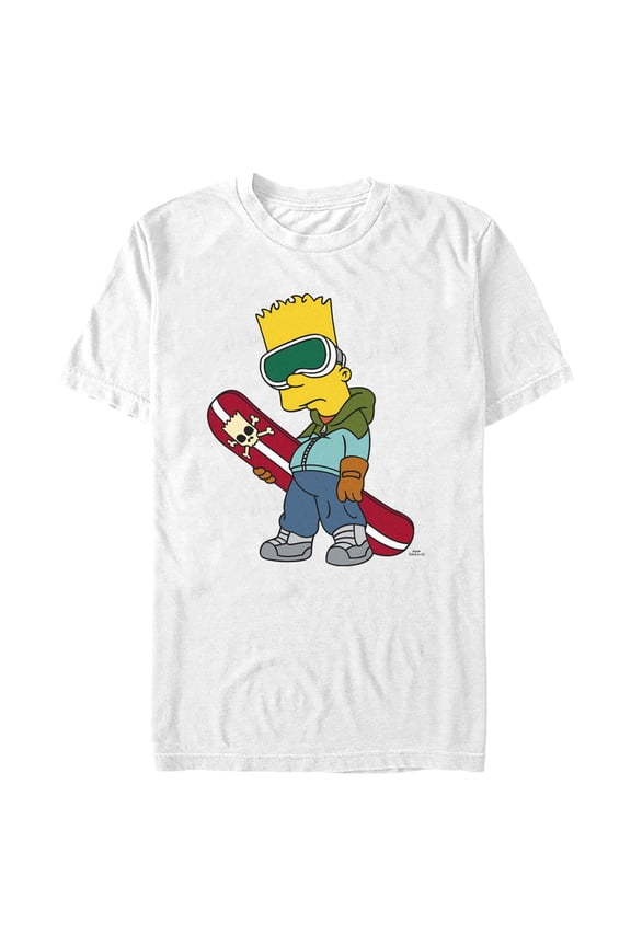 Men's The Simpsons Cool Bart Snowboard Graphic Tee White Medium