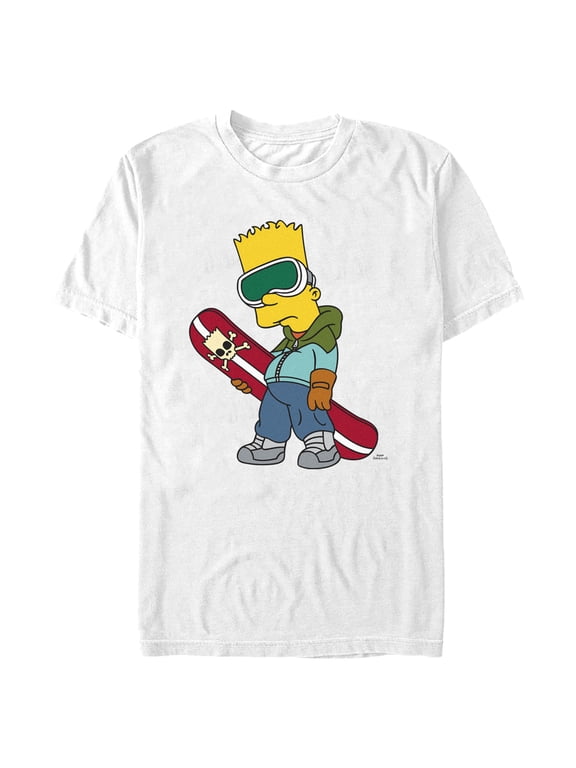 Men's The Simpsons Cool Bart Snowboard Graphic Tee White Small