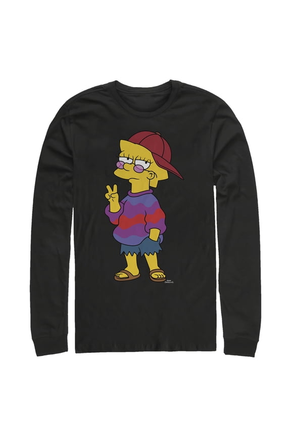 Men's The Simpsons Cool Lisa Long Sleeve Shirt Black Medium