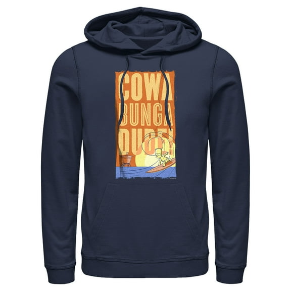 Men's The Simpsons Cowa Bunga Dude! Surfing Bart  Pull Over Hoodie Navy Blue 2X Large