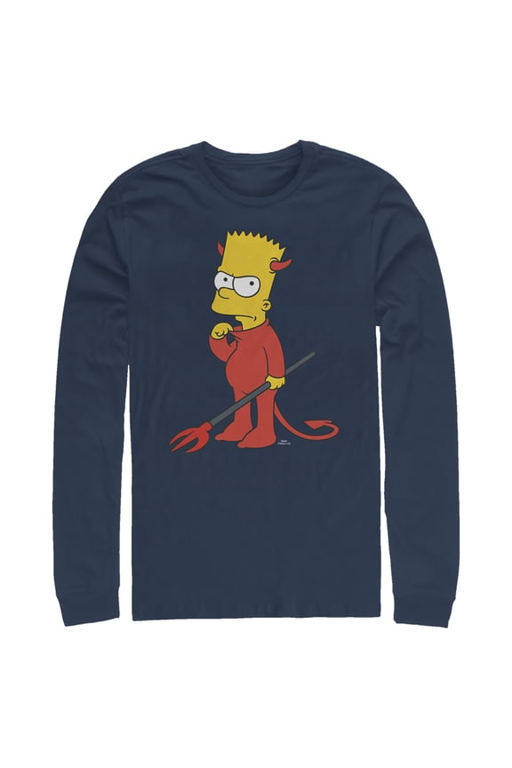 Men's The Simpsons Devil Bart Long Sleeve Shirt Navy Blue Large