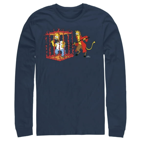 Men's The Simpsons Devil Flanders  Long Sleeve Shirt Navy Blue 2X Large