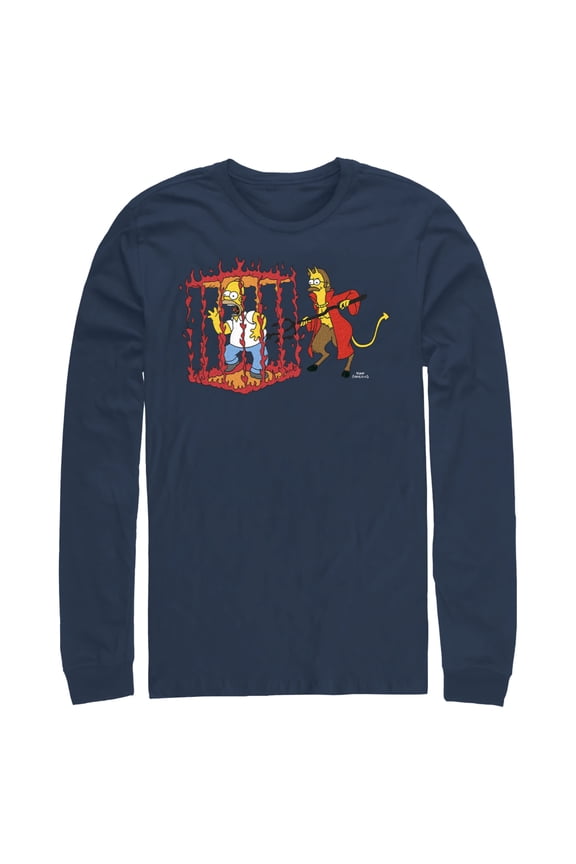 Men's The Simpsons Devil Flanders Long Sleeve Shirt Navy Blue Small