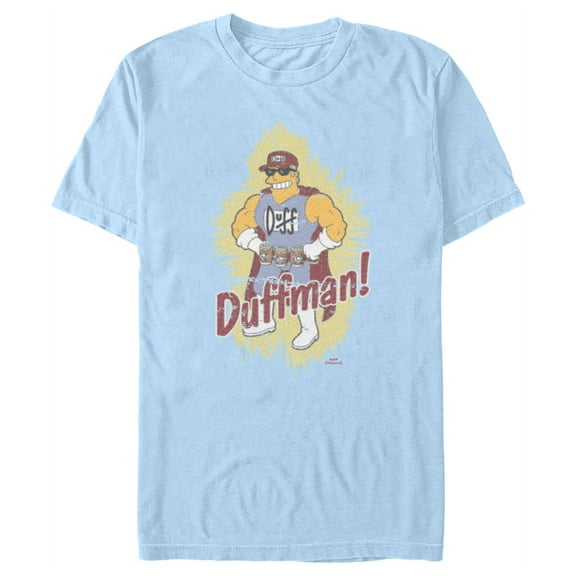 Men's The Simpsons Distressed Duffman Portrait Graphic Tee Light Blue Large