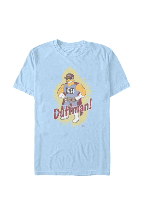 Men's The Simpsons Distressed Duffman Portrait Graphic Tee Light Blue Small