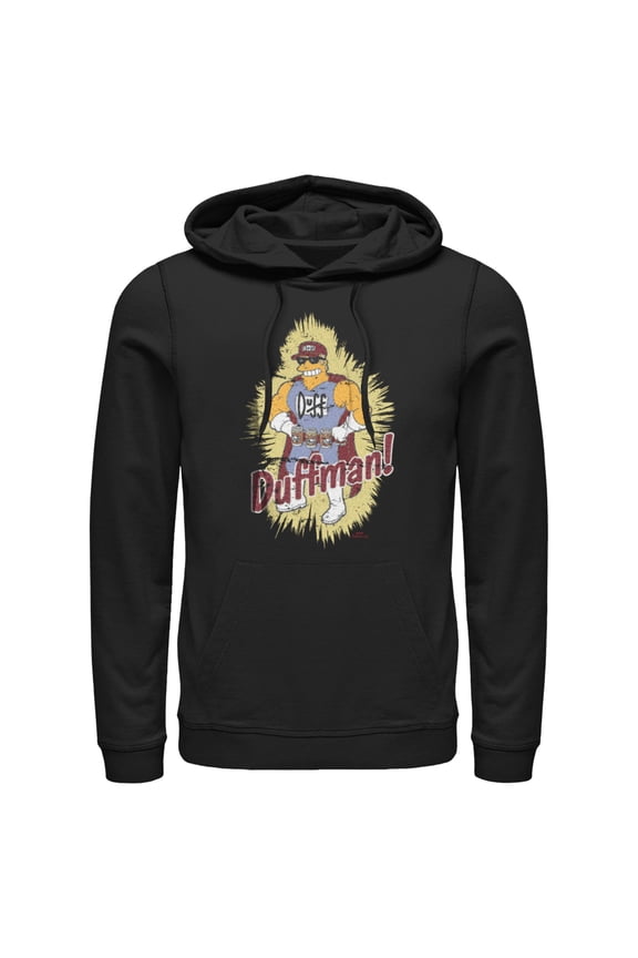 Men's The Simpsons Distressed Duffman Portrait Pull Over Hoodie Black Small