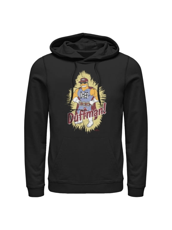 Men's The Simpsons Distressed Duffman Portrait Pull Over Hoodie Black Small