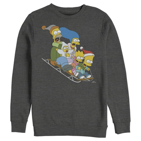 Men's The Simpsons Distressed Family Gone Sledding Sweatshirt Charcoal Heather Medium