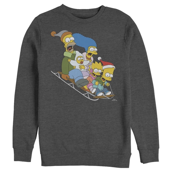 Men's The Simpsons Distressed Family Gone Sledding Sweatshirt Charcoal Heather Small