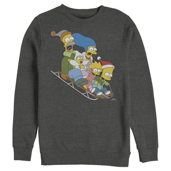 Men's The Simpsons Distressed Family Gone Sledding Sweatshirt Charcoal Heather Small