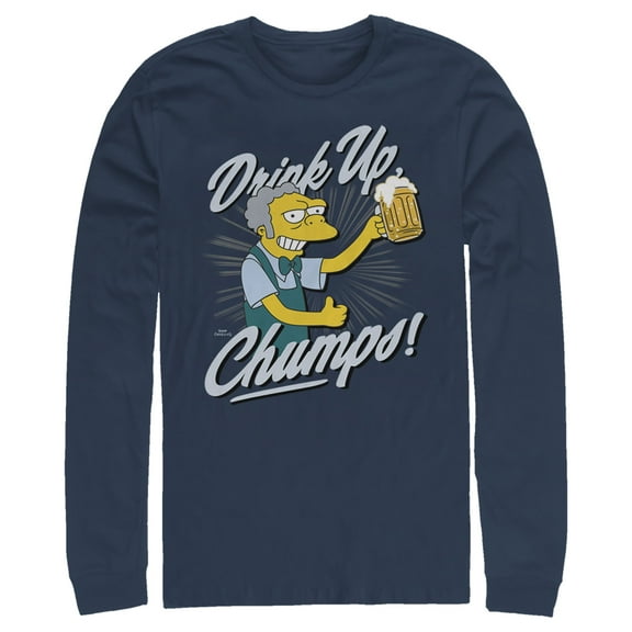 Men's The Simpsons Drink Up, Champs  Long Sleeve Shirt Navy Blue 2X Large